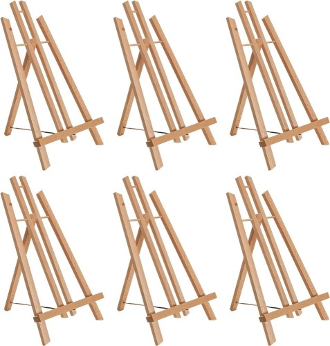 U.S. Art Supply 14" Medium Tabletop Display Stand A-Frame Artist Easel (Pack of 6), Beechwood Tripod, Painting Party Easel, Kids Student Table School Desktop, Portable Canvas Photo Picture Sign Holder - Lot 448