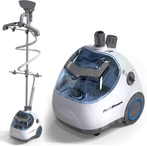 PurSteam Standing Garment Steamer for Clothes with Wheels, Fabric Brush, Ironing Board - Lot 450