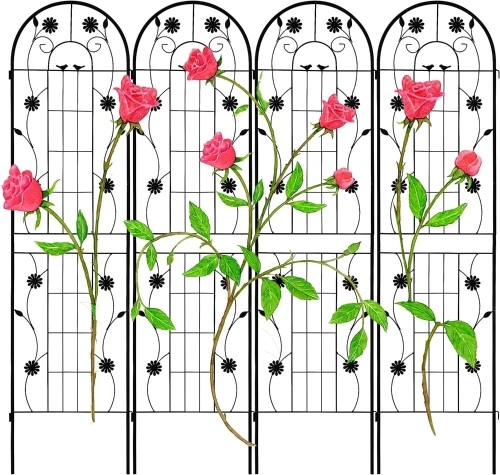 LZRS 4 Pack 79x20in Rustic Arch Garden Trellis with Black Metal Coating – Perfect for Supporting Climbing Plants Outdoor, Roses, Vines, Flowers, and Vegetables. - Lot 236