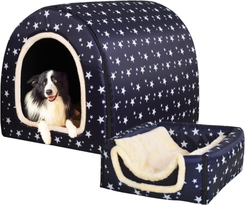 Dog Bed,2 Ways to Use,Indoor Pet House with Fluffy Mat,Removable and Washable Cover,Splash-Proof House and Non-Slip Bottom,for Large Dogs(2XL Star) - Lot 237