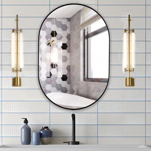 Manocorro Oval Wall Mirror, 20" x 30", Black Oval Bathroom Mirror, Large Wall Mounted Mirror w/Metal Frame, Vertical & Horizontal, Prefect for Entryway, Bedroom, Fireplace (20''x30'', Black)  - Lot 238