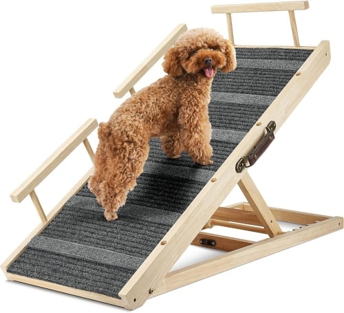 Adjustable Pet Ramp for Dogs and Cats: for Couch or Bed with Safety Rails & Handle, Non-Slip Mat - 40" Long and Adjustable from 14” to 25”, Great for Small and Older Animals   - Lot 242