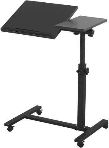 TigerDad Overbed Bedside Desk Mobile Rolling Laptop Stand Tilting Overbed Table with Wheels Height Adjustable Tray Table for Laptop Bed Sofa Side Table (Black) - Lot 470