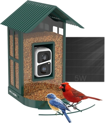SOLIOM BF08- Smart Bird Feeder Camera with AI Identify Bird Species, Wild Bird Watching Cam, Live View, Instant Notifications, 5W Solar Panel -Metal Case  - Lot 469