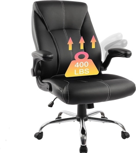 Big and Tall Office Chair for Heavy People 400lb, Executive Desk Computer Chair Adjustable Flip-up Armrests, PU Leather Swivel Task Chair with Ergonomic High Back and Lumbar Support  - Lot 175