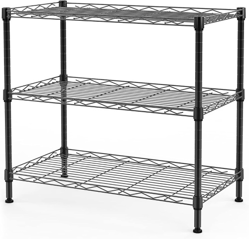 SINGAYE 3 Shelf Wire Shelving Unit Adjustable Storage Shelving 21.26”W x 11.41”D x 22.83”H (Black)  - Lot 297