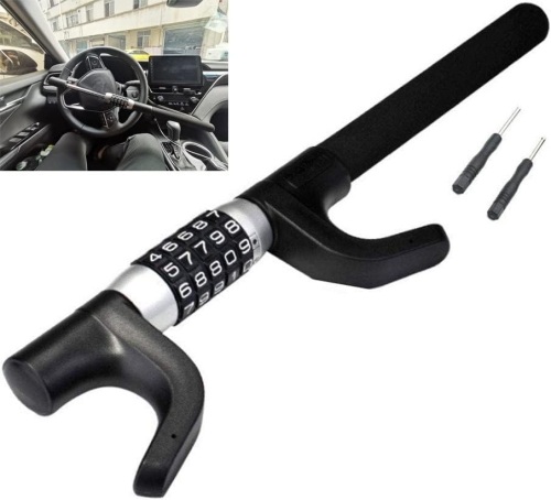 Vechkom Steering Wheel Lock Keyless Password Code Heavy Duty Security Anti Theft Steel for Vehicle Car Truck Van SUV  - Lot 294