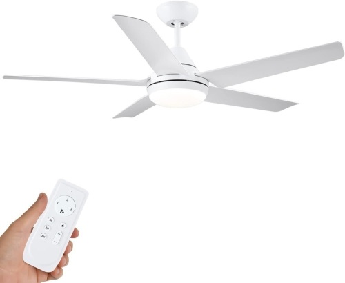 Ceiling Fan with Lights, Modern 48 Inch White Ceiling Fan with Remote Control, 5 Reversible Blades, Quiet Motor, Dimmable,Adjustable light and dark，For Bedroom,Living Room, Dining room, Patios  - Lot 189