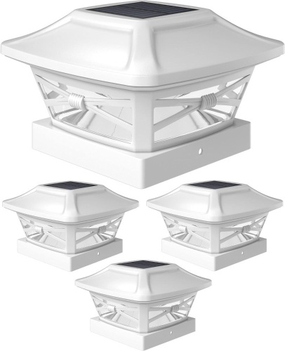 Davinci Lighting Renaissance Solar Outdoor Post Cap Lights - Includes Bases for 4x4 5x5 6x6 Posts - Bright LED Light - Pearl White (4 Pack) - Lot 187