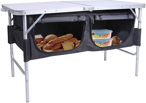 RedSwing 4 Foot Camping Table with Storage Organizer Adjustable Height, White - Lot 332A