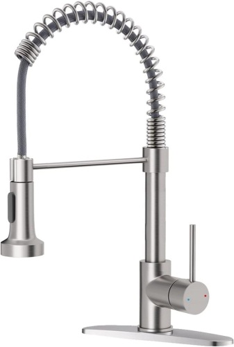 OWOFAN Kitchen Faucet with Pull Down Sprayer Brushed Nickel Stainless Steel Single Handle Pull Out Spring Sink Faucets 1 Or 3 Hole Dual Function for Farmhouse Camper Laundry Utility Rv Wet Bar  - Lot 334A