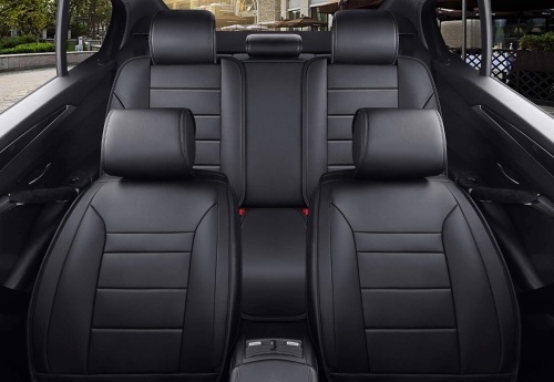 INCH EMPIRE Seat Cover 5 Seats Full Set Universal Fit for Most Sedan SUV Truck Pickup Airbag Compatible Synthetic Leather Car Seat Cushion Protector All Weather Water-Proof (Single line Black)  - Lot 120