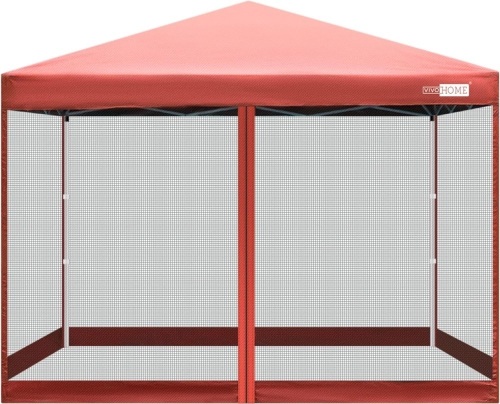 VIVOHOME 210d Oxford Easy Pop Up Canopy, 10x10 Outdoor Screen Tent with Mesh Mosquito Netting Side Walls for Camping Picnic Party Deck Yard Events,Red - Lot 121