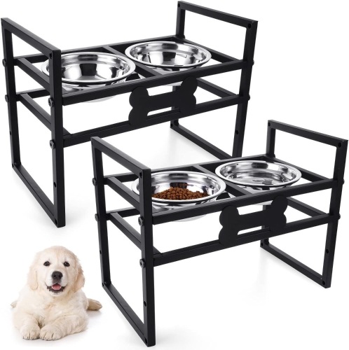 2 Pack Elevated Dog Bowls Raised Dog Bowls with 4 Stainless Steel Dog Bowls Adjustable to 4 Heights Raised Pet Food Bowl Holder Dog Food Bowl Stand Feeder for Small Medium Large Dogs and Pets  - Lot 125