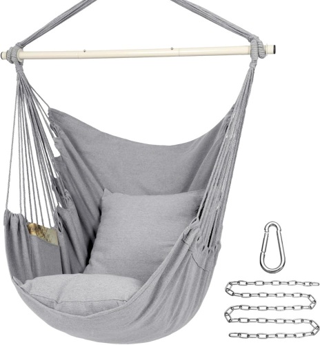 Y- STOP Hammock Chair Hanging Rope Swing Chair, Max 500 Lbs, 2 Seat Cushions Included, Removable Steel Spreader Bar with Anti-Slip Rings, Hardware kit-for Indoor or Outdoor(Light Grey)   - Lot 140