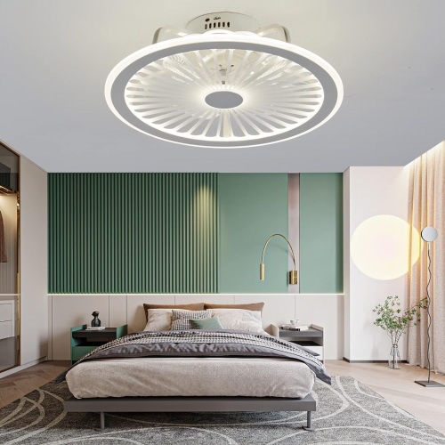 monard Flush Mount Ceiling Fans with Lights, Low Profile Ceiling Fan with Remote/APP Control, Modern Ceiling Fan with 19" Dimmable LED Light and 6 Speeds for Bedroom Kitchen Living Room(White)  - Lot 142