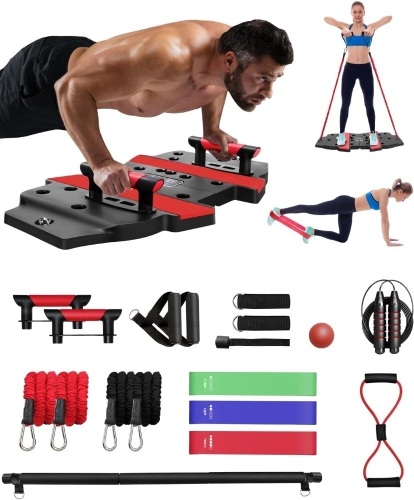 Portable Home Gym, Workout Equipment with 20 Accessories Including Fitness Board,Resistance Bands and More, Full Body Strength Training Workout System, Suitable for Training Muscle and Burning Fat  - Lot 419