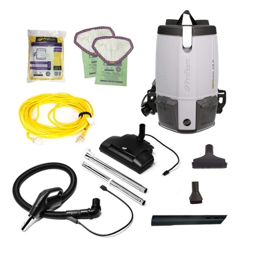 ProTeam ProVac FS 6 Commercial Backpack Vacuum with Power Nozzle Tool Kit, 6 Quart, Gray - Lot 195B