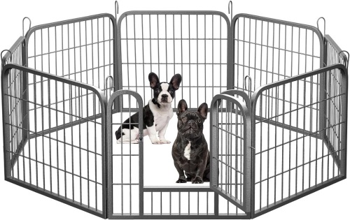 Dog Fence Puppy Pen Outdoor Pet Playpen Portable Dog Kennel Indoor Large Enclosure Heavy Duty Metal Play Yard Gate for Small Medium Dogs Rabbits Cats 8 Panels(24Lx24H-8Panels)  - Lot 197A
