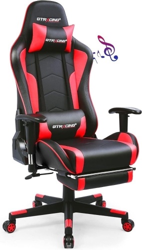 GTRACING Gaming Chair with Footrest Speakers Video Game Chair Bluetooth Music Heavy Duty Ergonomic Computer Office Desk Chair Red - Lot 109