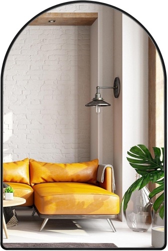 MYlovelylands 24x36 inch Black Arched Mirror for Bathroom Vanity Mirror or Wall Decor Arch Mirror Brushed Metal Frame Wall Mounted Mirror for Bathroom LivingRoom Bedroom Entryway  - Lot 113