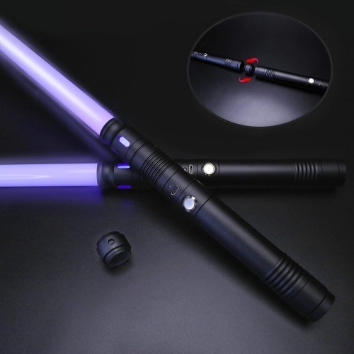 Lukidy 2Pack Lightsaber Metal Hilt 12 Colors,Toys for Boys Girls Age 3 4 5 6 7 8 9 10 Year Old,Battery Rechargable 2-in-1 Double-Bladed FX Dueling Light Saber,Gifts for Boyfriend Girlfriend(Black)  - Lot 249