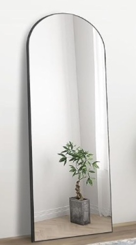 65"×22" Arched Full Length Mirror, Floor Freestanding Mirror with Stand, Full Body Mirror, Wall Mounted or Leaning Against Wall, Wood Framed - Black - Lot 418