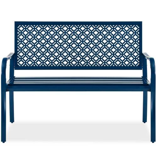 Indoor Outdoor Steel Bench w/ Geometric Backrest, Foot Levelers - Lot 1103