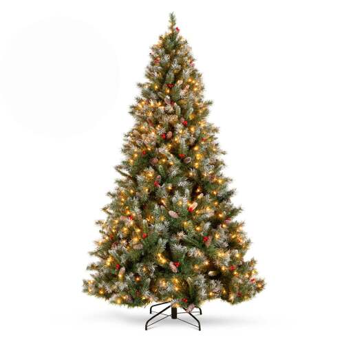 Pre-Lit Christmas Pine Tree w/ Pine Cones, Flocked Branch Tips, Berries - Lot 7432