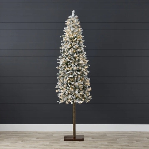 Pre-Lit Snow Flocked Alpine Slim Pencil Christmas Tree w/ LED Lights, Stand 6FT - Lot 7730