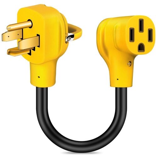 PLUGOOD RV Power Adapter Cord NEMA 14-30P Male to 14-50R Female 125/250V 30A 12 Inch Heavy Duty Electrical Adapter Plug with LED Indicator Grip Handle Dogbone Adapter with Molded Plug ETL Listed - Lot 7760