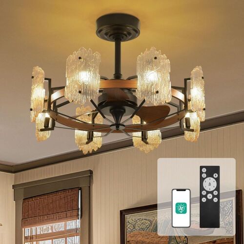 Orison 28" Caged Ceiling Fan with Lights,8-Light(Bulbs Included) Retro Ceiling Fan Lighting Fixture, F67325 - Lot 7765