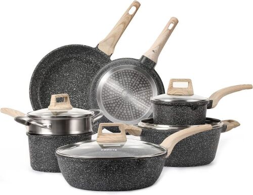CAROTE Kitchen Cookware Sets, Nonstick Pots and Pans Set 11 Pcs Nonstick Pot, Cookware, Frying Pans (Granite, induction cookware) - Lot 7968