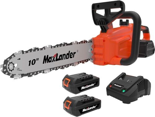 MAXLANDER 10-Inch Battery Operated Chainsaw, 20V Cordless Chainsaw, 2 Pcs 2.0Ah Batteries with Charger, Auto-Tension, Auto-Lubrication, Lightweight - Lot 7969