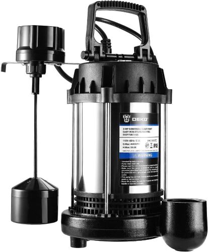 DEKOPRO 3/4HP 4600GPH Sump Pump, Submersible Cast Iron and Stainless Steel Sump Pump with Integrated Vertical Float Switch - Lot 7972
