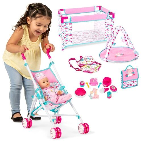 Kids 15-Piece 13.5in Newborn Baby Doll Role Play Playset w/ Accessories  - Lot 206