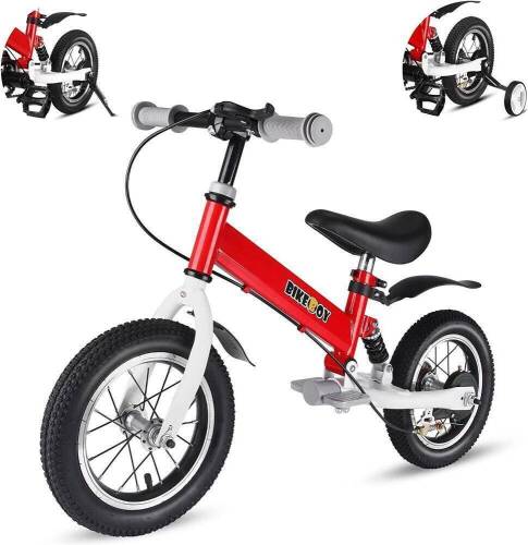 BIKEBOY Balance Bike 2 in 1, 14 Inches for 1-6 Years Old, with Shock Absorbers, Fenders, Pedals, Auxiliary Wheels  - Lot 220