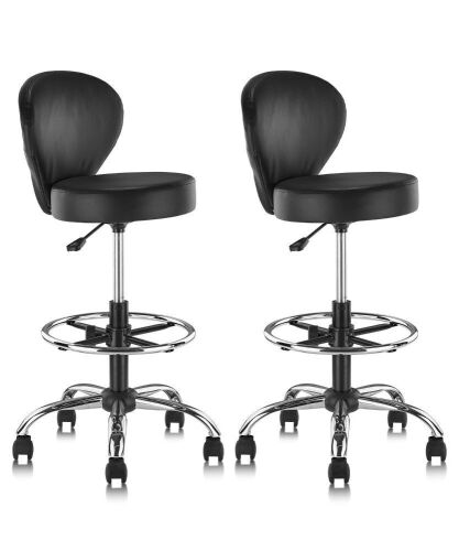 KLASIKA Goya Rolling Swivel Stool Chair with Back Support, Set of 2  - Lot 670