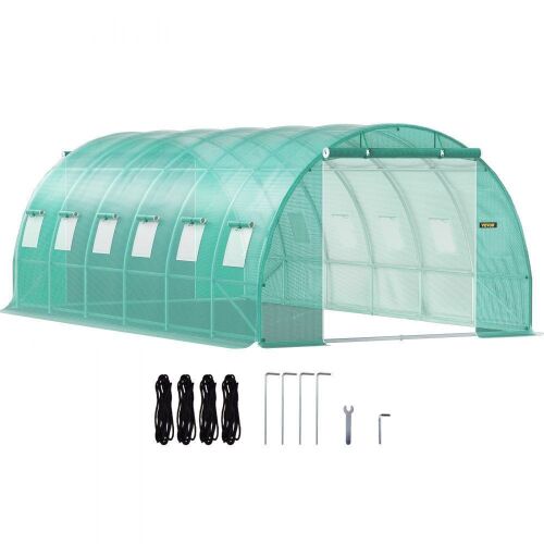 VEVOR Walk-in Tunnel Greenhouse w/ Galvanized Steel Hoops, 3 Top Beams, Diagonal Poles, 2 Zippered Doors & 12 Roll-up Windows, 20 x 10 x 7 ft - Lot 94