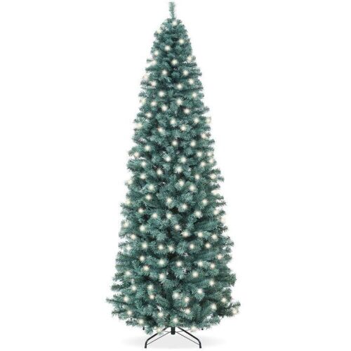 6' Pre-Lit Blue Spruce Pencil Christmas Tree w/ Metal Base, Incandescent Lights - Lot 540