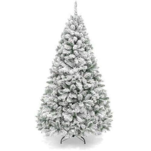 7.5' Premium Snow Flocked Artificial Pine Christmas Tree w/ Foldable Metal Base  - Lot 682