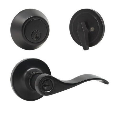 Probrico Wave Style Door Lever Lock with Single Cylinder Deadbolt Combo Keyed Alike, 3 Pack  - Lot 554