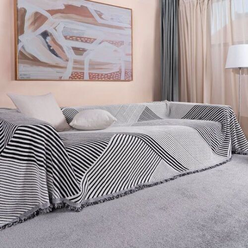 Black Geometric Reversible Comfort Sofa / Couch Cover  - Lot 388