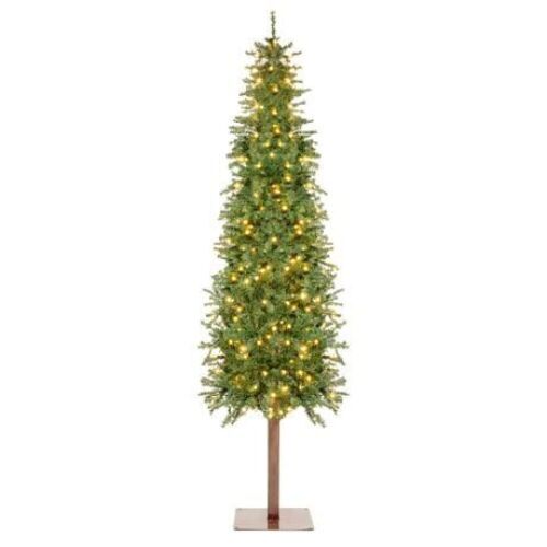 Lot of (2) 6' Pre-Lit Artificial Alpine Slim Pencil Christmas Tree w/ LED Lights, Stand  - Lot 693