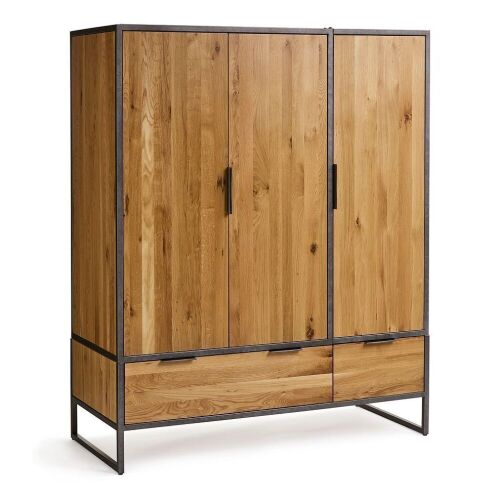 Brooklyn Natural Solid Oak & Metal Triple Wardrobe  - Lot 14