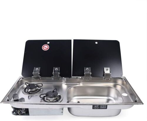 Gas Camping Stove 2 Burner and Sink with Tempered Glass Lid - Lot 65