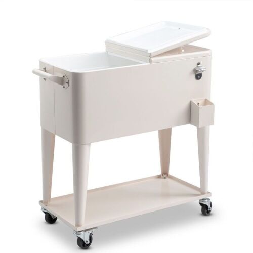 80 Quart Rolling Ice Chest Drink Cooler Cart with Shelf  - Lot 66