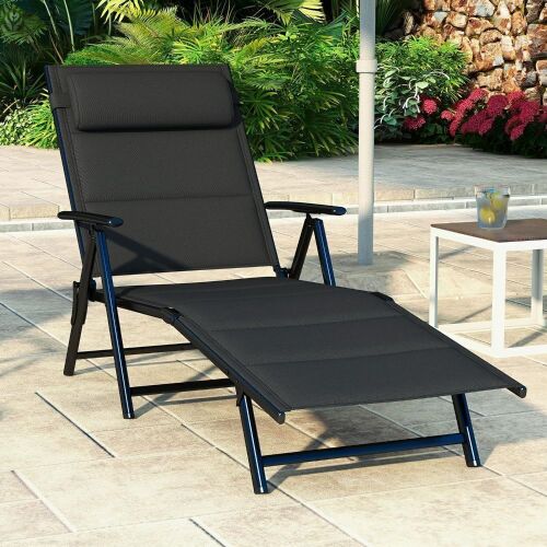 Outdoor Folding Chaise Lounge with 7-Position Adjustable Backrest  - Lot 304