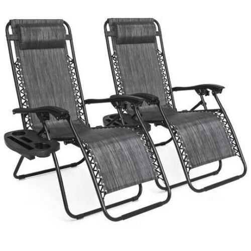 Set of 2 Adjustable Zero Gravity Patio Chair Recliners w/ Cup Holders  - Lot 130