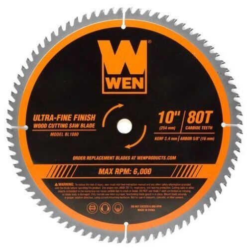 Lot of (3) WEN BL1080 10-Inch 80-Tooth Carbide-Tipped Ultra-Fine Finish Professional Woodworking Saw Blade for Miter Saws and Table Saws - Lot 250